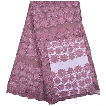 

3D Embroidery Mesh Lace Fabric With Rhinestones African Lace For Wedding Dress African French Net Lace Fabric A1164