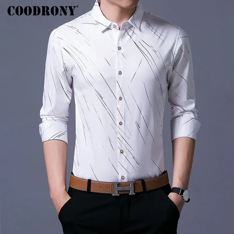 COODRONY Casual Shirts Long Sleeve Shirt Men Dress Brand Clothes Autumn New Arrivals Cotton Camisa Masculina Plus Size 8742 - Color: White