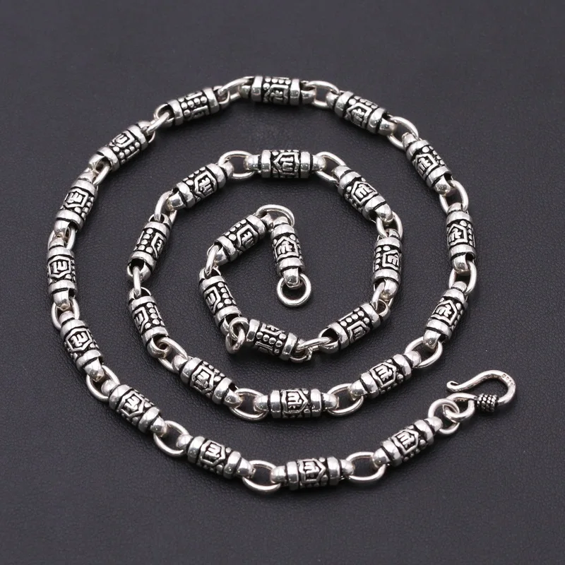 

Fashion S925 Sterling Silver Retro Thai Silver Vintage Style Custom Made Handmade Cylinder Bamboo Necklace Men And Women
