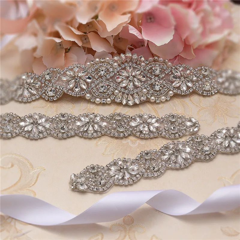 

Jonnafe Luxury Silver Rhinestone Wedding Dress Sash Pearls Bridal Belt Women Waistband Accessories