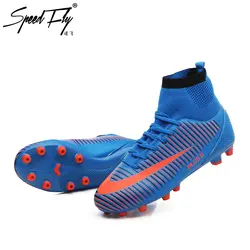 Speedfly Для мужчин Футбол Сапоги и ботинки для девочек Superfly TF высокие ботильоны FG Ботинки футбола носок бутсы жесткий-weaing спортивной