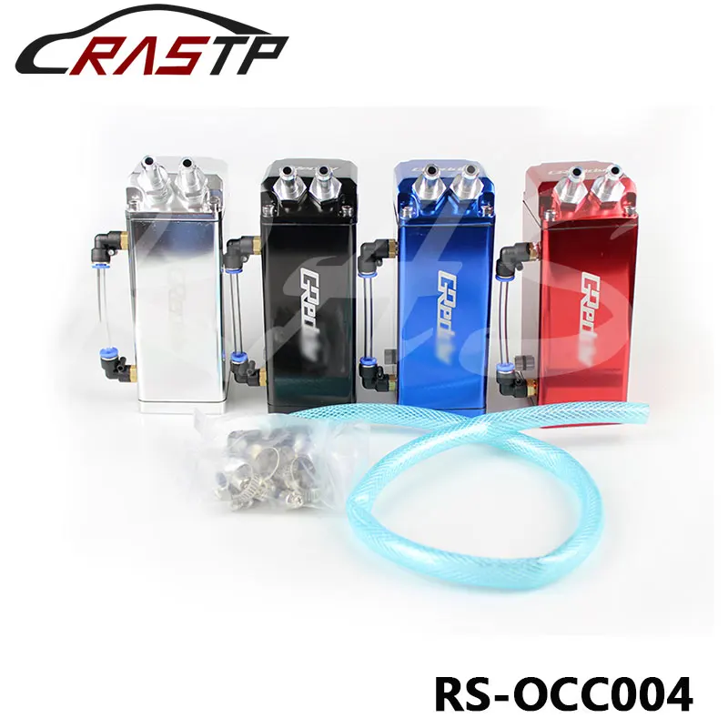 

RASTP-Universal Greddys Engine Square Shape Oil Catch Can Oil Tank Reservoir With 2 Bigger Fittings Oil Catcher RS-OCC004