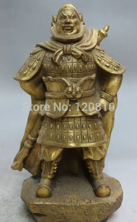 

10" Folk Chinese Brass Warrior General Fiero Hero Standing Zhang Fei Statue