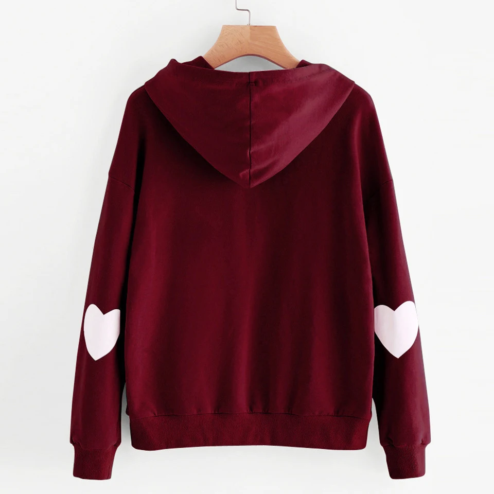  Black Cute Pink Hoodie Heart Funny Plain Sweatshirt Oversize Poleron Mujer 2019 Kangaroo Pocket Hoo