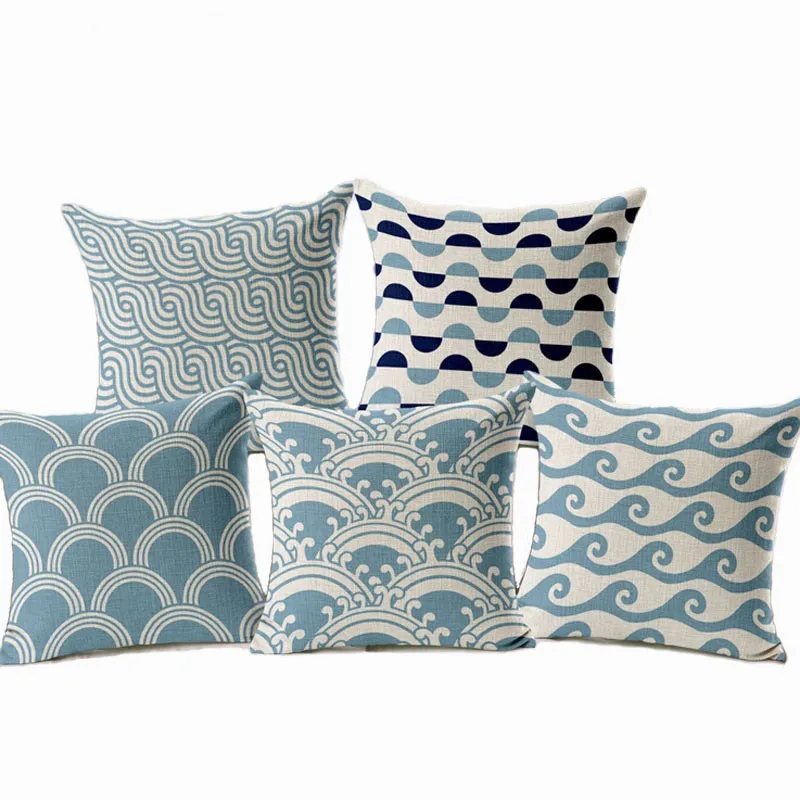 

Simple Stripes Nordic Blue Wave Decorative Throw IEKA Pillow Cover capa de almofada Geometric cover