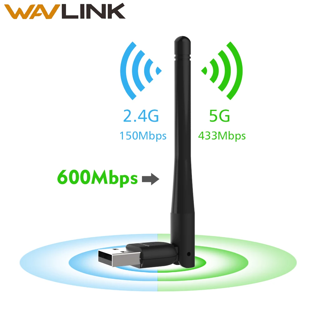 Wavlink USB Wifi адаптер 600 Мбит/с WiFi ключ двухдиапазонный 2,4/5 ГГц беспроводной USB Wifi приемник мини Сетевая Карта Антенна для рабочего стола