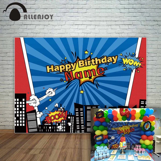 Allenjoy new photography backdrop city buildings cartoon superhero birthday children background photocall for photography vinyl