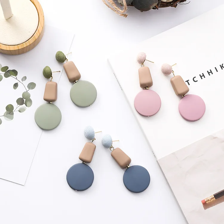 

2019 Korean Sweet Pink Earrings Candy Color Irregular Geometric Drop Earrings Fashion Circle Long Women's Earring Cute Jewelry
