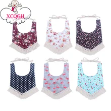 XCQGH детские нагрудники из хлопка для мальчиков и девочек, слюнявчик, фартук-полотенце в полоску с цветами нагрудники в виде банданы для новорожденного с кисточками, тканевый аксессуар для кормления