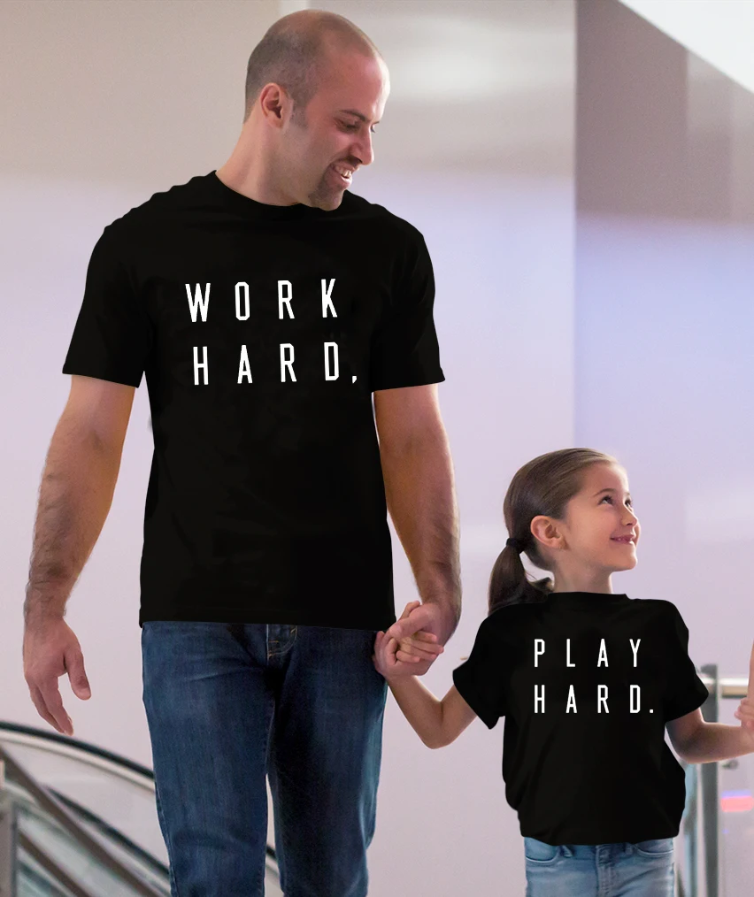 Work Hard and Play Hard Family Matching Clothes Daughter Dad Outfits Casual T-shirts Family Look Father Son Clothing