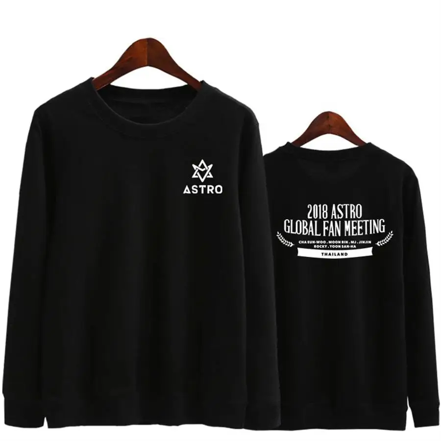 Kpop ASTRO Fan Meeting Hoodie Модный хлопковый Свободный пуловер толстовка рубашка унисекс - Цвет: Черный