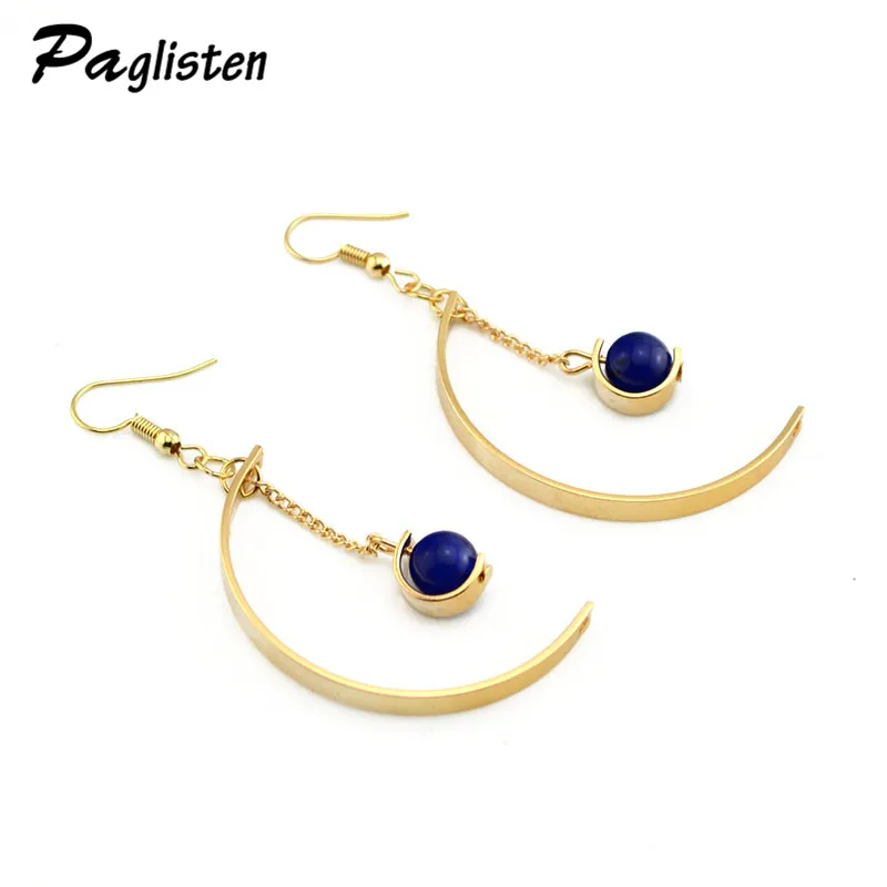 

2 Colors Crystal Long Moon Earrings for Women Red / Blue Color Bridal Earrings Fashion Dinner Jewelry SKU5741