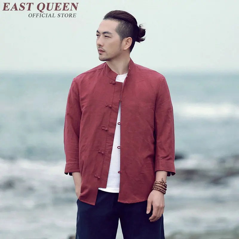 traditional chinese clothing for men t shirt round neck Chinese Style Shirts middle-length sleeves KK491 S