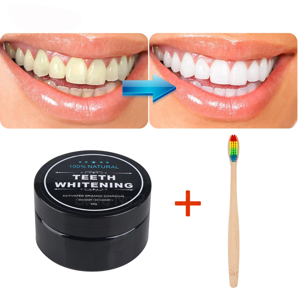 MayCreate Teeth Whitening Activated Charcoal Powder Bamboo Rainbow Toothbrush Oral Care Set Natural Teeth Clean Oral 2