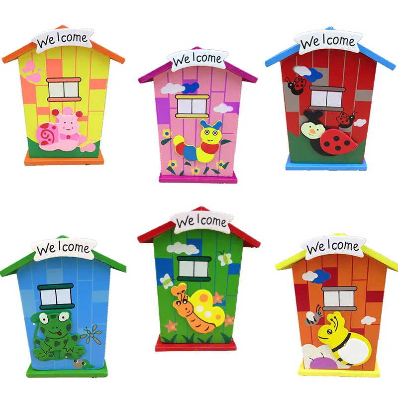 Деревянный дом копилку игрушка детская Творческий мультфильм насекомых животного домик финансового образования игрушка 1 шт