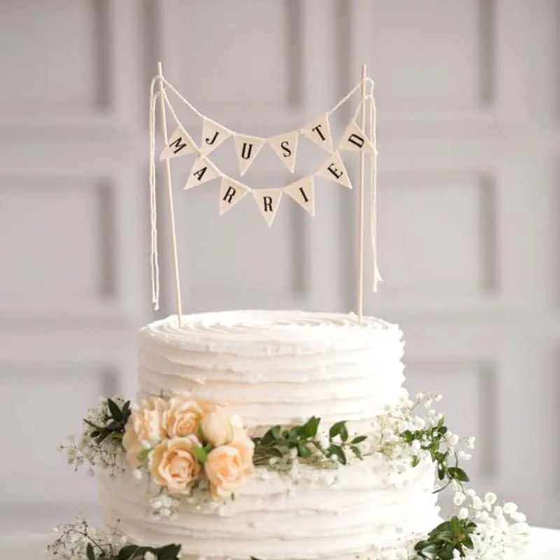 Белый просто женатый торт Топпер просто женатый баннер просто женатые романтические украшения для свадьбы украшения торта вечерние принадлежности