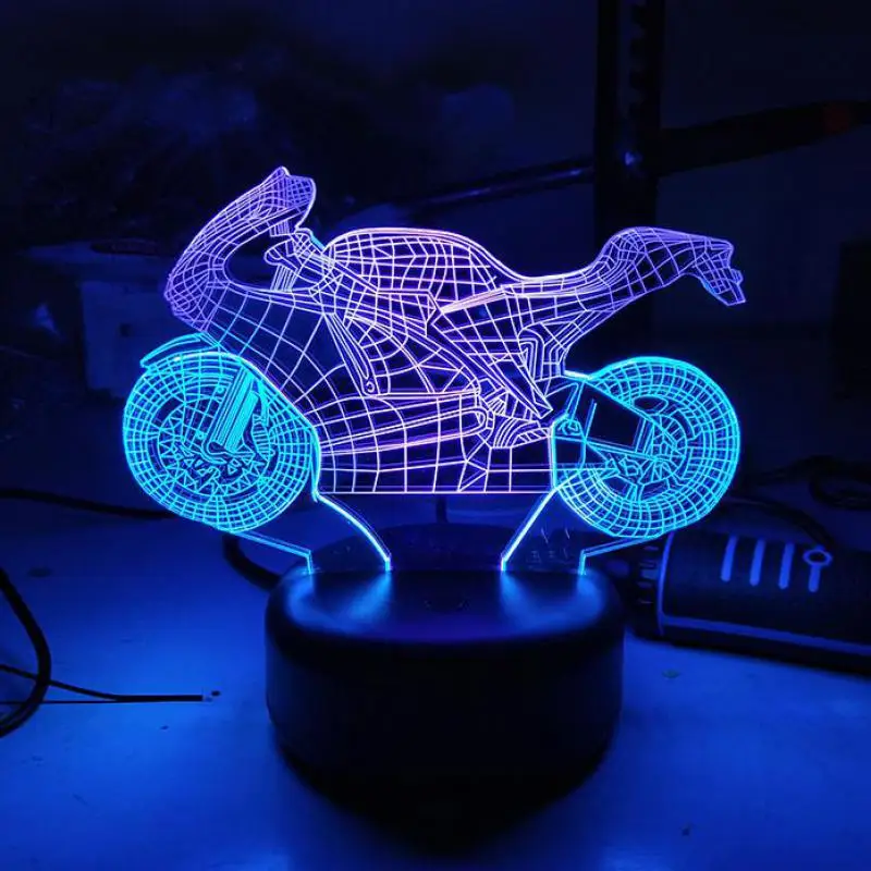 

Motorcycle 3d Visual Night Desk Lamp Light Creative Seven Color Touch Charging Led Stereo 3d Table Lamps