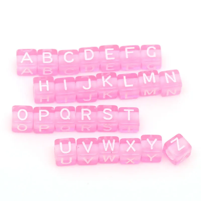 DoreenBeads, акриловые бусины, кубик, розовые буквы, узор около 6 мм(2/") х 6 мм(2/8"), отверстие: Приблизительно 3,4 мм, 60 шт., новинка