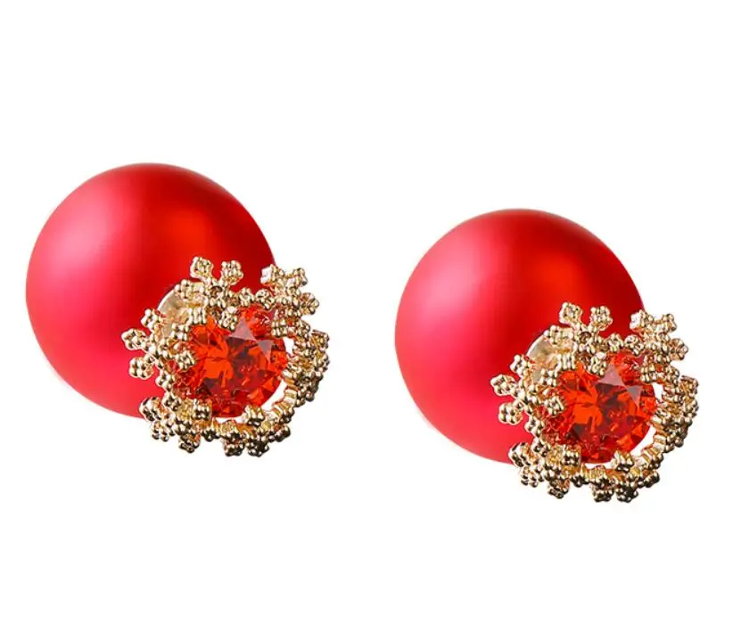 

Red Crystal Fashion Plush Ball Earrings For Women Korean Velvet Round gold snowflake Earrings Gift Jewelry Statement