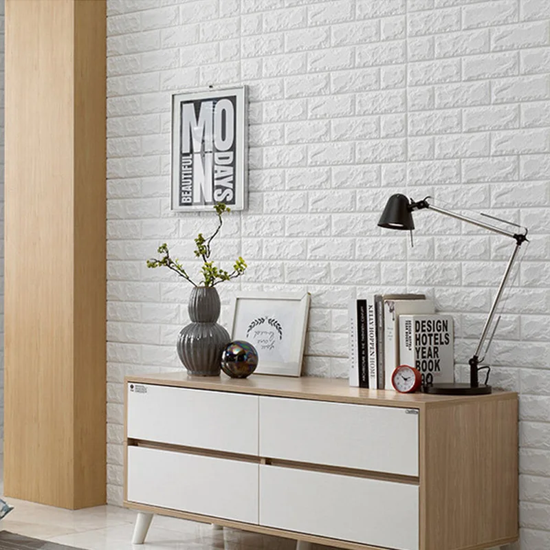 1pc white vintage embossed 3d brick wall sticker panel soft thicken
