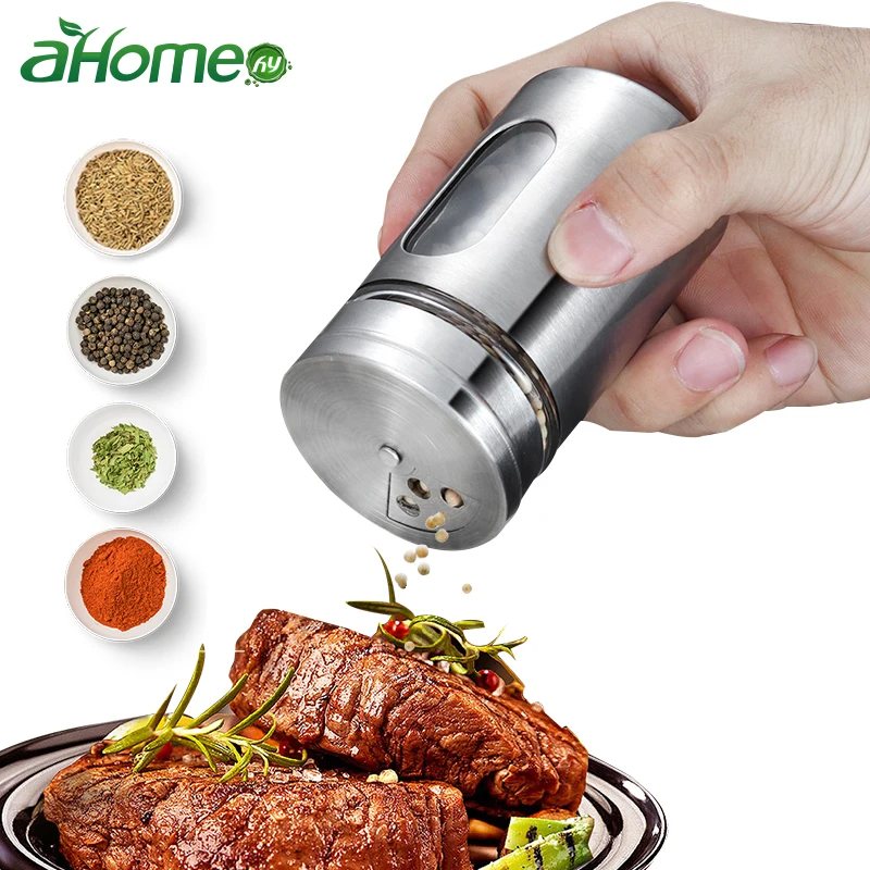 

Stainless Steel Seasoning Jars Glass Spreading Bottles Barbecue Seasoning Pot Pepper Bottle Toothpick Holder Salt Shaker