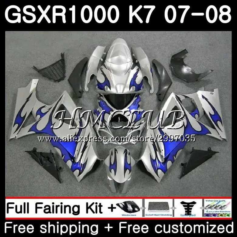 Синий Пламя тела для SUZUKI GSX-R1000 GSXR-1000 K7 GSXR 1000 2007 2008 34HC. 16 GSXR1000 07 08 кузова GSX R1000 07 08 обтекателя