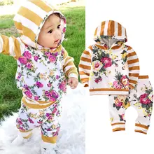 Комплект с цветочным рисунком для новорожденных и малышей костюм из 2 предметов: толстовка с длинными рукавами с капюшоном и штаны одежда bebek giyim