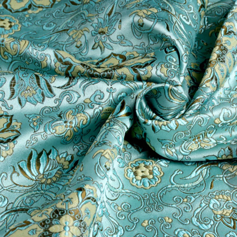 Красивая синяя парчовая ткань с цветочным принтом, жаккардовая одежда, костюм из лоскутов, ткань для обивки штор, мебельный материал