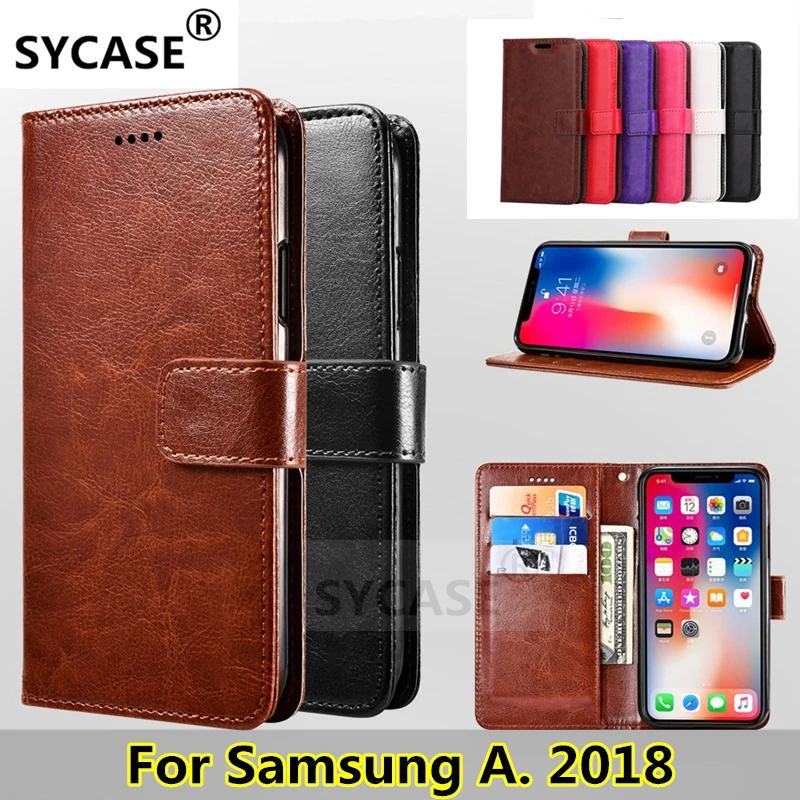 SYCASE For Samsung A5 A6 A7 A8 Plus 2018 Business Crazy Horse Grain PhoneCase Protector Flip Leather Case Cover Wallet type case | Мобильные