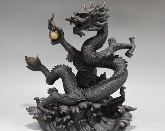 

shitou 001366 Royal Palace Red Bronze Copper Feng Shui Lucky Fly Dragon Play Bead Art Statue discount 30% (C0324)