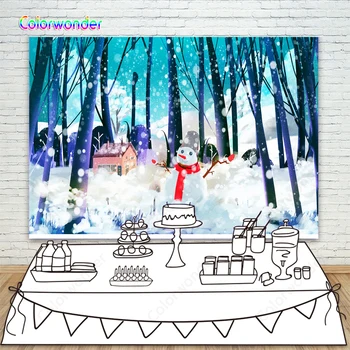 

Snowing Winter Forest Background Christmas Snowman Photo Backgrounds Children Birthday Photography Props For Photo Studio