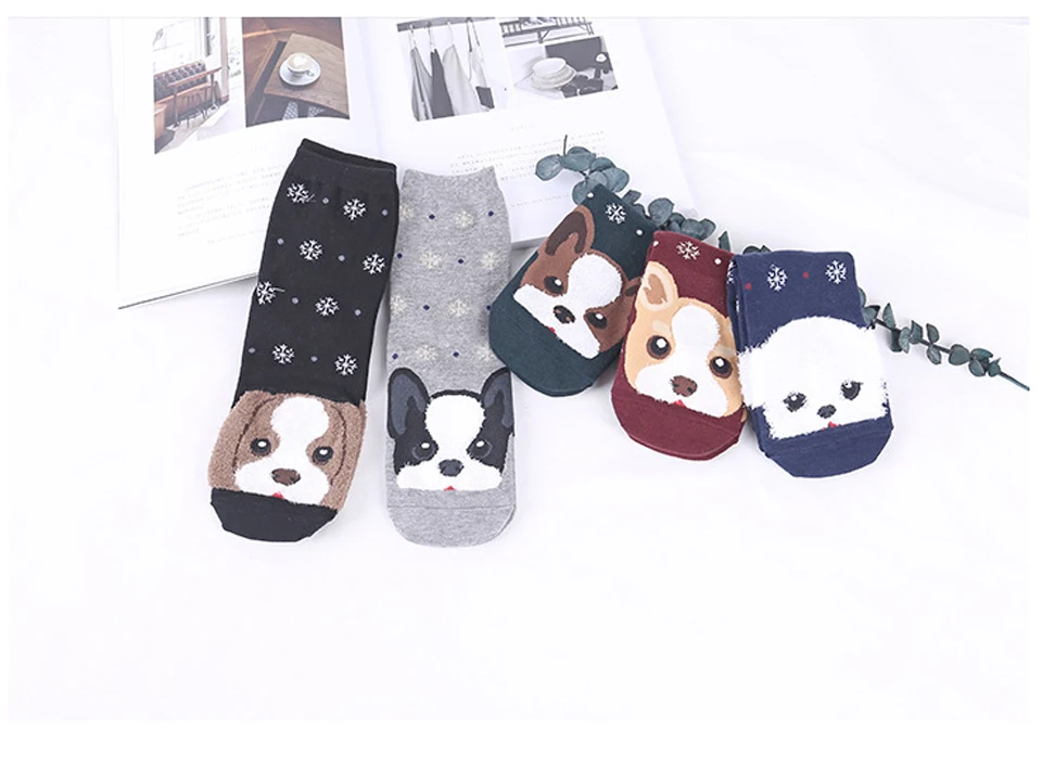 Winter Women Socks Warm Christmas Dog Pattern Cotton Socks Snowflake Comfortable Birthday Gifts Funny Cartoon Shape New Arrivals (12)