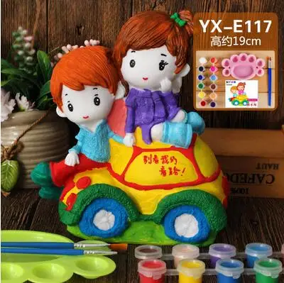 

19cm pig princess lovely Children pet mannequin toy plaster doll Piggy bank mannequin Gift 12 color paint pen palette 1set A262