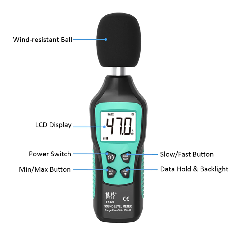 FUYI ЖК-цифровой Noisemeter измеритель уровня звука 30-130 дБ децибел контрольный тестер с максимальным/минимальным/режимом удержания данных