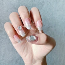 Блестящие Серебристые накладные ногти в стиле барокко, 24 шт., милые 3d накладные ногти, накладные ногти для невесты, средний размер