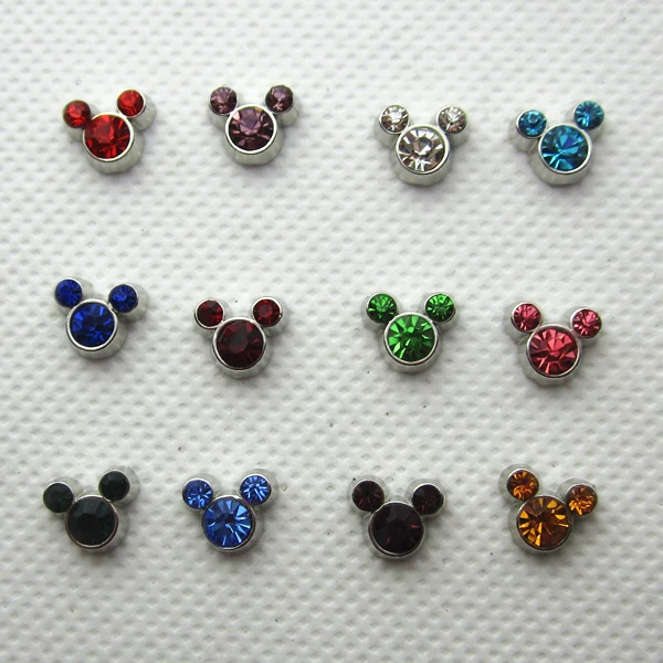 

Hot selling 24pcs/lot mix 12 month crystal birthstone mickey head floating charms living glass floating pendant lockets charms