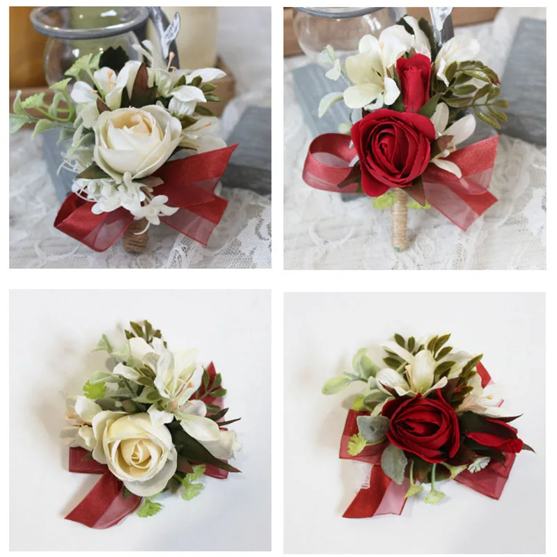 red rose wedding wrist corsage boutonniere flowers  (5)