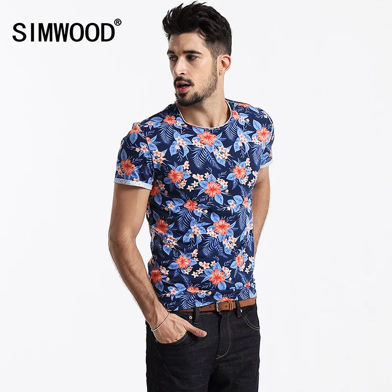 SIMWOOD Brand Men T shirt Summer Short sleeved O neck Print Slim Casual