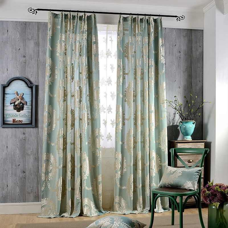 Us 20 0 Off Clic European Curtains Flocked Jacquard Tulle Green Brown Blue For Living Room Luxury Bedroom In Us 20 0 Off Clic European Curtains Flocked Jacquard Tulle Green Brown Blue For Living Room Luxury Bedroom In