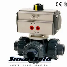 DN15 1/" Union 3 Way ПВХ шаровой кран с пневматический привод с заводская цена для воды