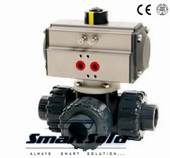 

Free shipping DN15 1/2 " union 3 way pvc ball valve with pneumatic actuator with factory price for water