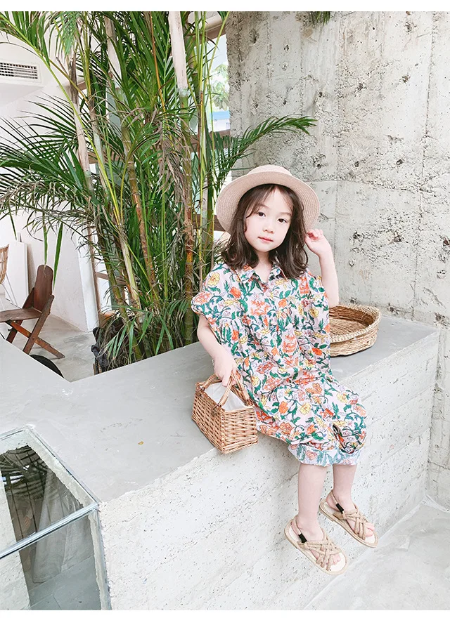Комбинезон для девочек в Корейском стиле с цветочным принтом; комбинезон; 2019 г.; новый летний костюм для девочек