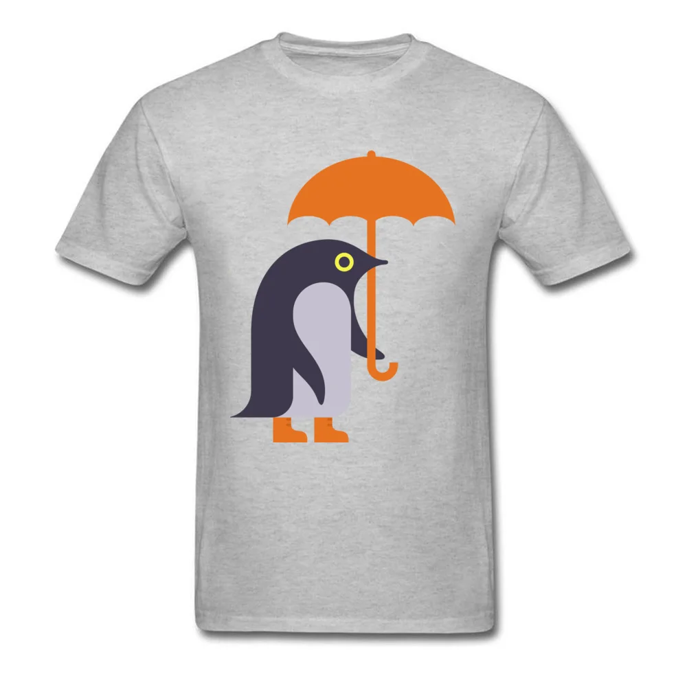Umbrella Penguin O-Neck T-Shirt Summer Tops Shirt Short Sleeve Cheap Pure Cotton Funny Tee-Shirt Personalized Male Umbrella Penguin grey