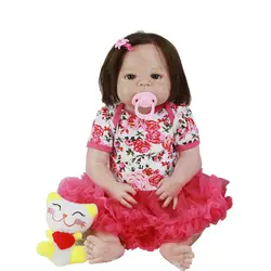 23 дюймов Силиконовые винил возрождается для маленьких девочек куклы Реалистичного новорожденных Игрушки с реальных человеческих волос