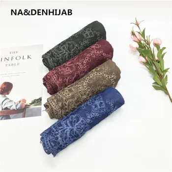 

Muslim women scarf hijabs Fashion luxury floral lace plain solid viscose shawl foulard echarpe bandana 10pcs fast ship