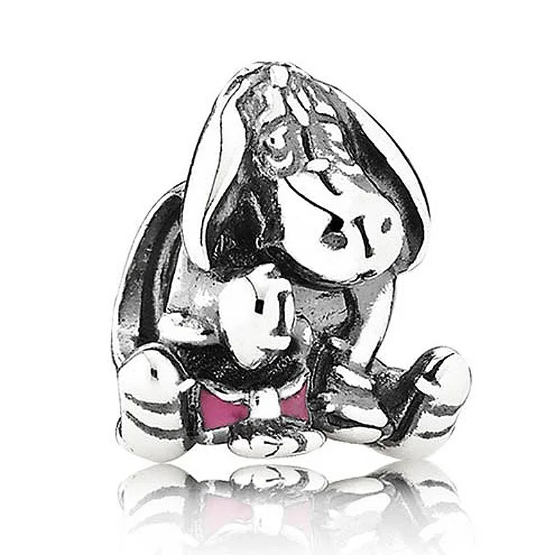 

Authentic 925 Sterling Silver Animal Bead Charm Pink Enamel Eeyore Gog Beads Fit Women Pandora Bracelet Bangle Jewelry
