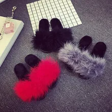 Страус Волосы Тапочки Меховой Шлепанцы Женщин Pantufas Де Pelucia Домашние Тапочки на Плоской Подошве Хлопка Крытый Мягкий Комфортности Горячие