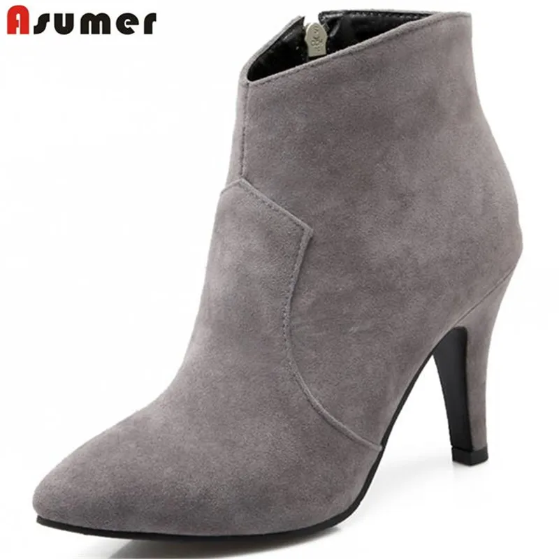 

Asumer 2018 hot fashion high quality popular ankle boots side zipper pointed toe simple plain autumn boots for women