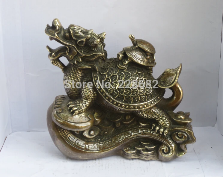 

Collectible Chinese Decorated Old Copper Carved Lucky Dragon Turtle Big Sculpture/chinese Feng Shui Statue