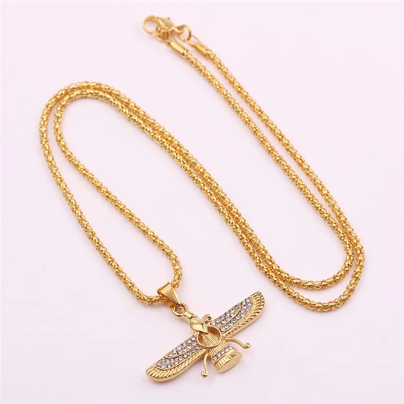gold color Zoroastrian Farvahar Wing Necklace Pendant alloy Zoroastrianism Persian Achaemenian Men Jewelry necklaces